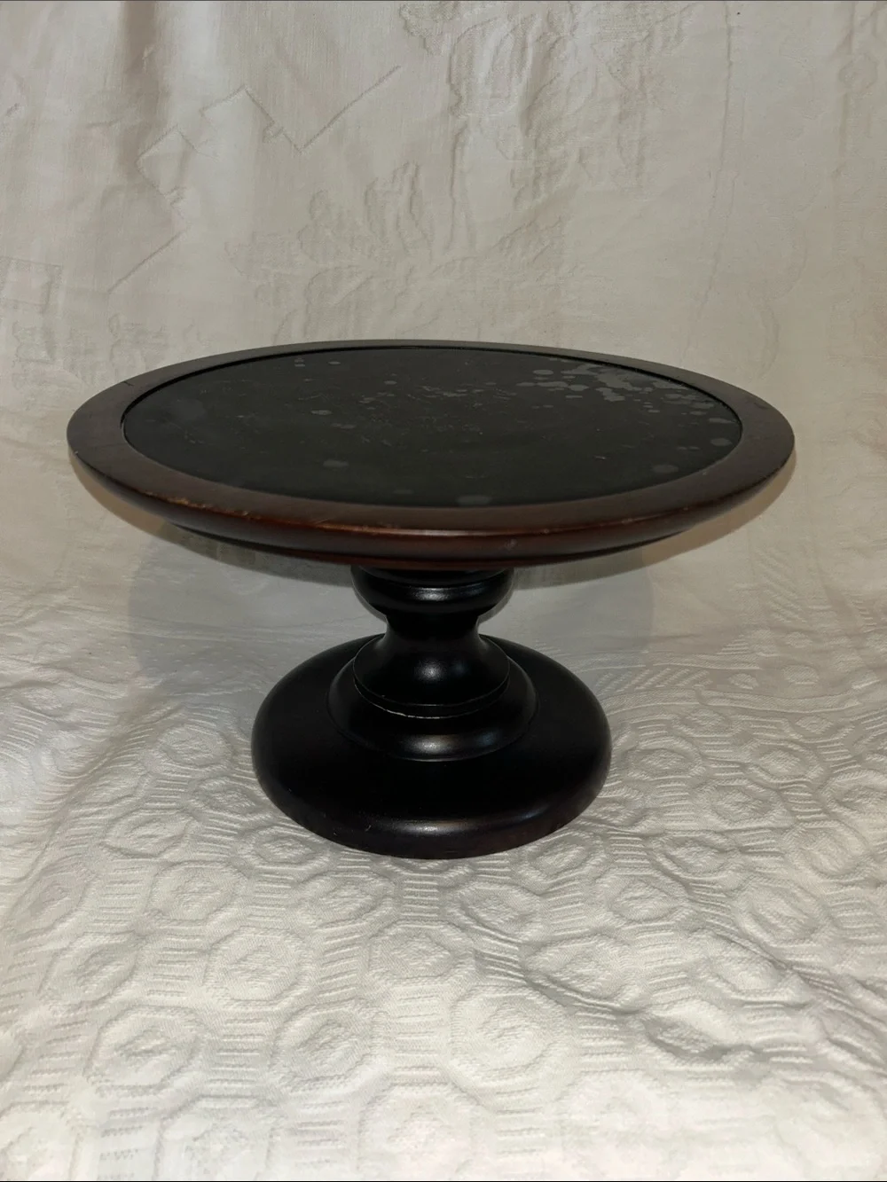 Crate and barrel Decorative brown wood Pedestal Cake Stand with Brown Edge